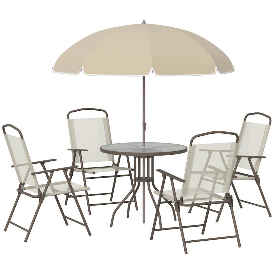 image 1 of Outsunny 6PC Garden Dining Set Outdoor Furniture Folding Chairs Table Parasol