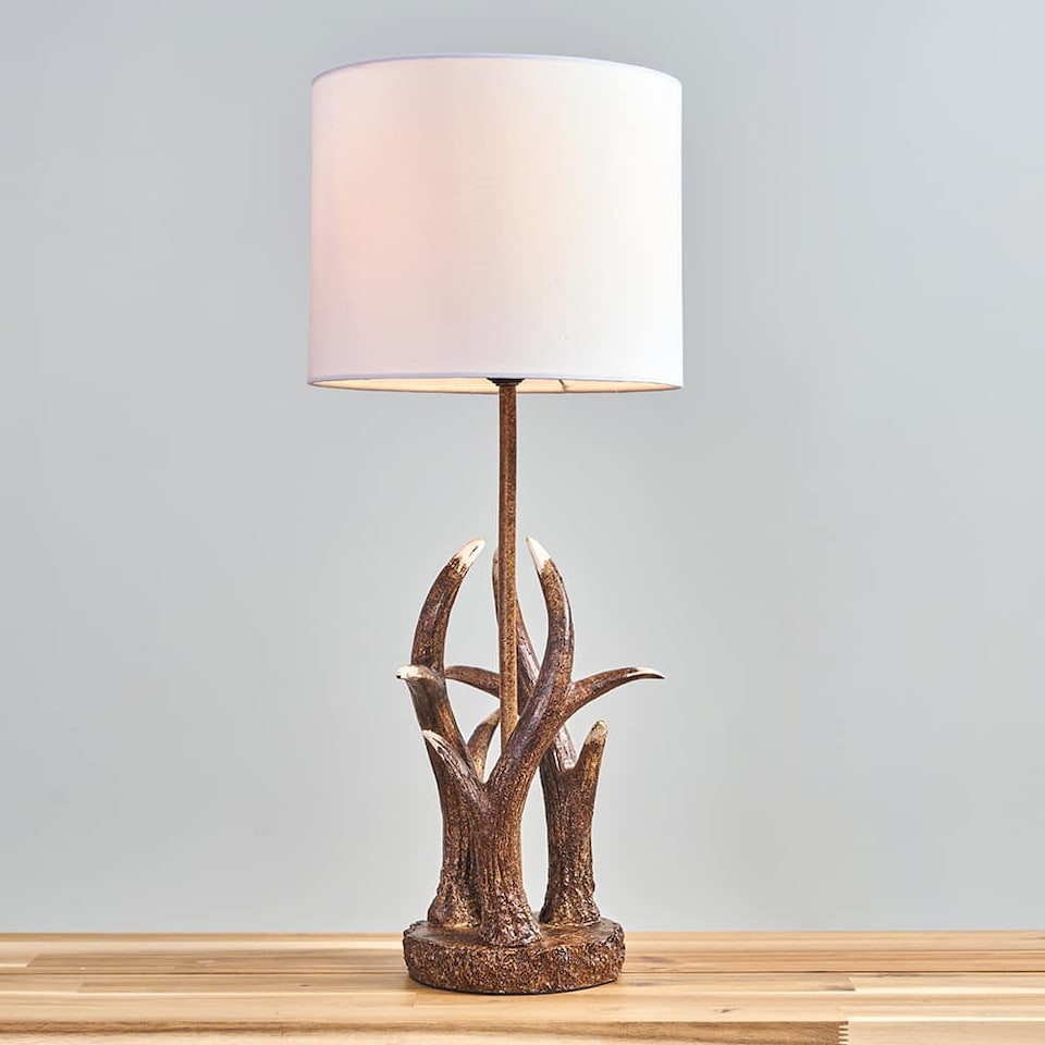 image 1 of ValueLights Caribou Brown Table Lamp White Shade and Bulb