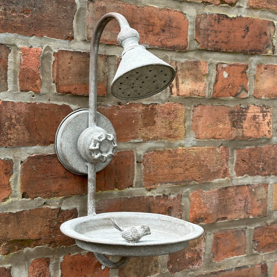 image 1 of Shower Head Bird Bath or Feeder all metal garden bird lover gift