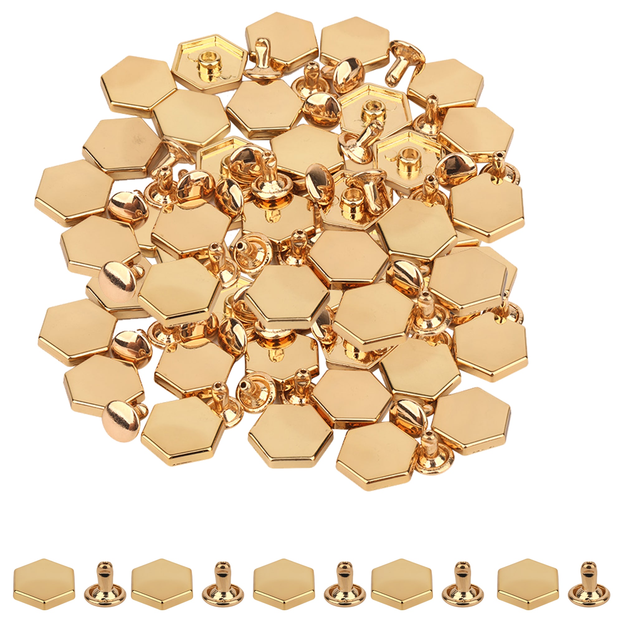 Neel Blue 12mm Hexagonal Feet Cap with 7mm Rivets Studs - 25pcs in Gold