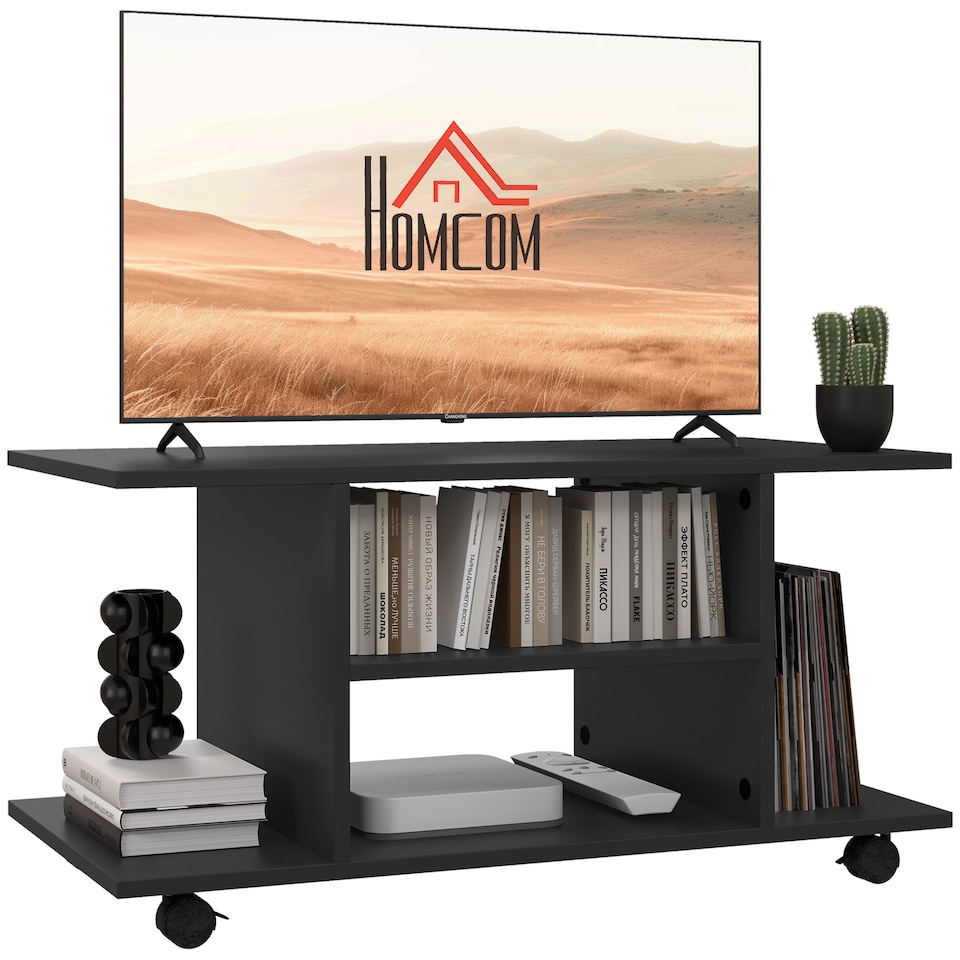 image 1 of HOMCOM Modern TV Cabinet Stand Storage Shelves Table Mobile Bedroom Furniture Bookshelf Bookcase Black