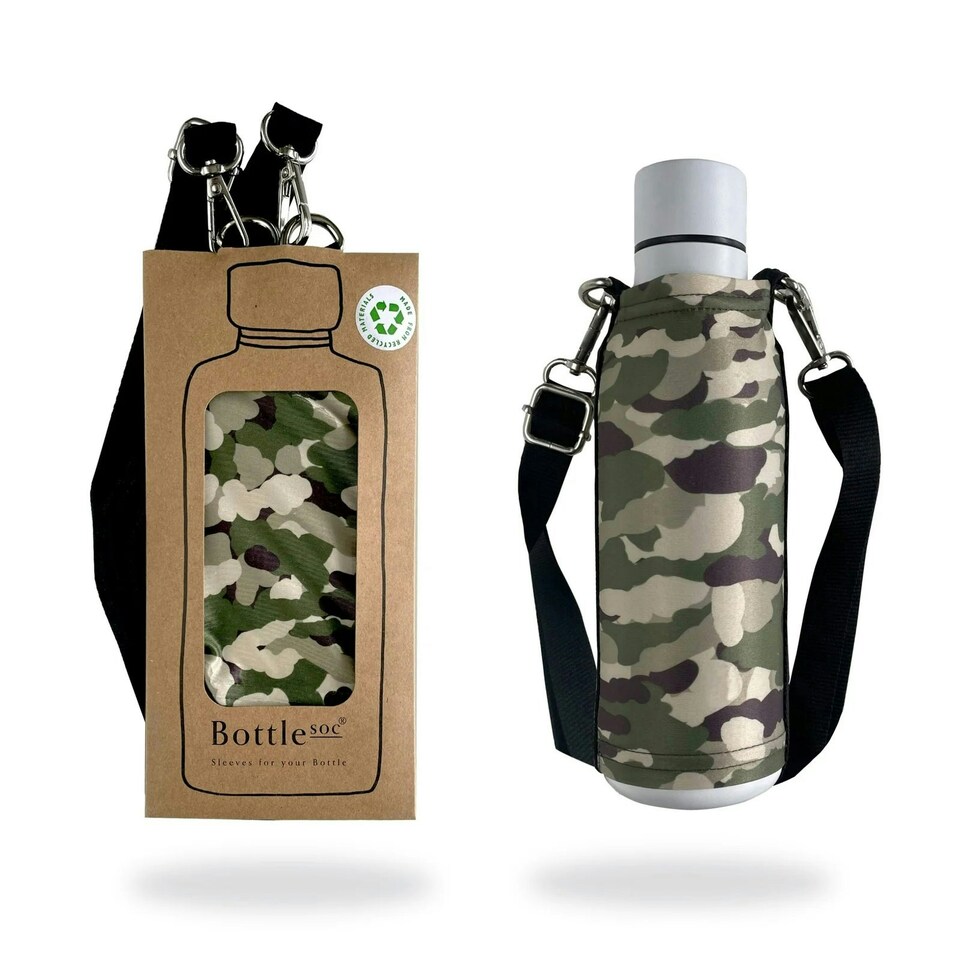 image 1 of Bottlesoc Bottle Carrier with Shoulder Strap Green Camo Green | Camo | ONE SIZE
