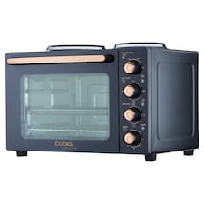 Cooks Professional 34L Mini Oven with 2 Hobs - Electric Multifunction Countertop Cooker | Black | Black & Copper