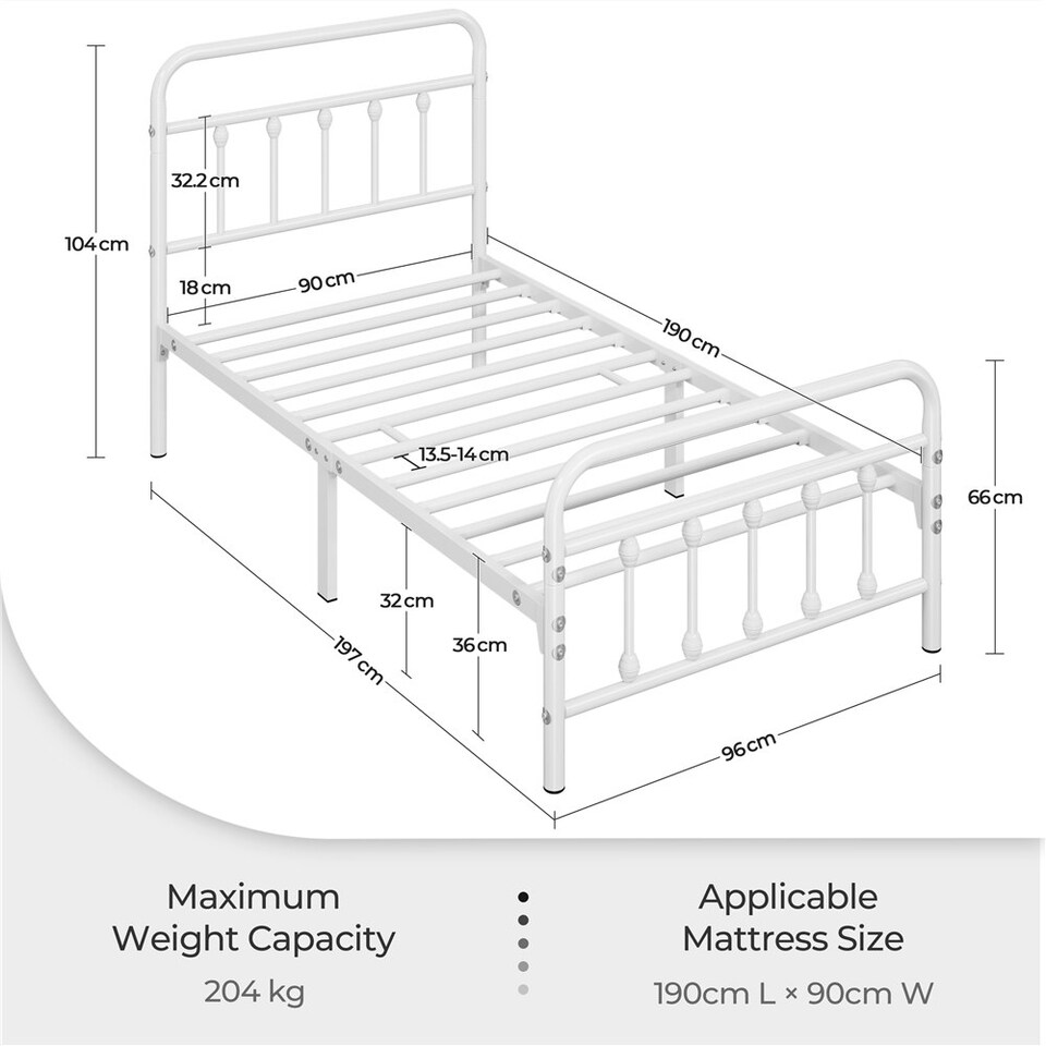 image 1 of Yaheetech 3ft Single Vintage Iron Platform Bed with High Headboard White
