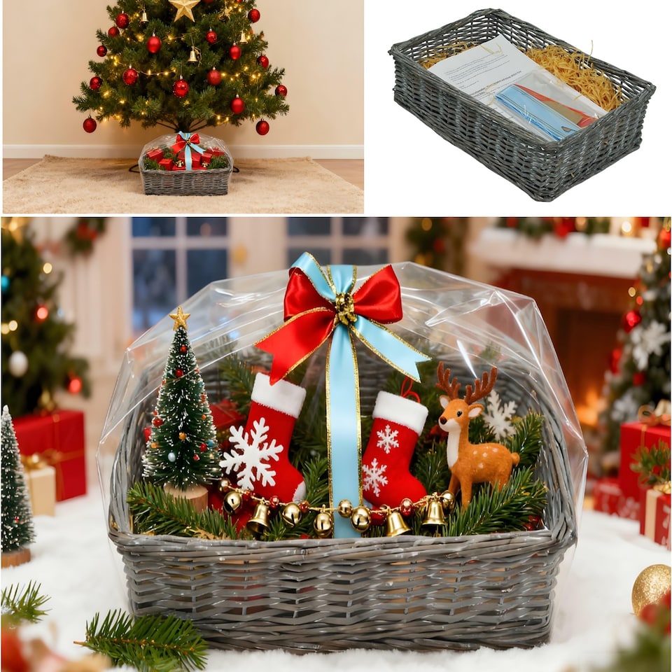 image 1 of Gr8 Home Christmas Wicker Gift Hamper Basket DIY Kit Create Your Own Festive Xmas Present