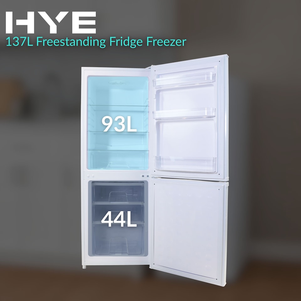 image 1 of HYE 60-40 Freestanding Fridge Freezer, 137 Litre, 48cm, White - RF01FF137W24