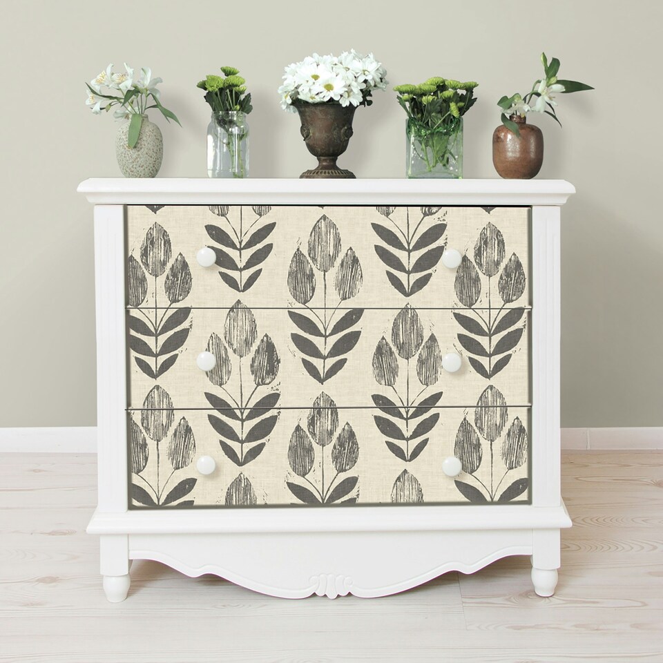 image 1 of NuWallpaper NUS2459 Folk Tulip Peel & Stick Wallpaper, Charcoal Multi
