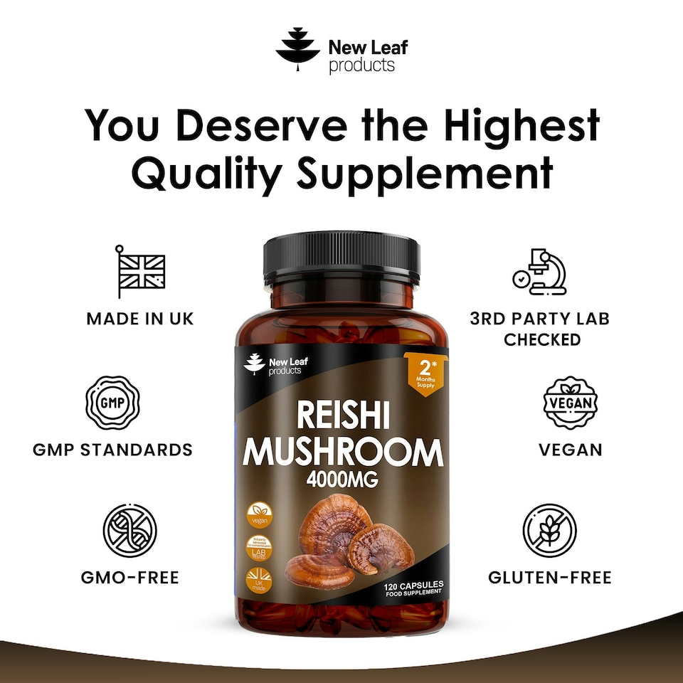 image 1 of Reishi Mushroom Capsules - Stress & Fatigue Support - Vegan 120 Capsules