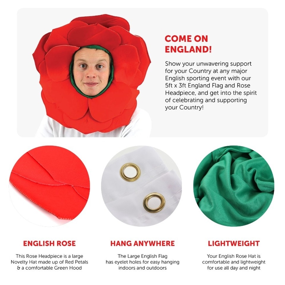 image 1 of Pack Of 2 St George's Day Set - Hat and 5ft x 3ft Flag Red | One Size