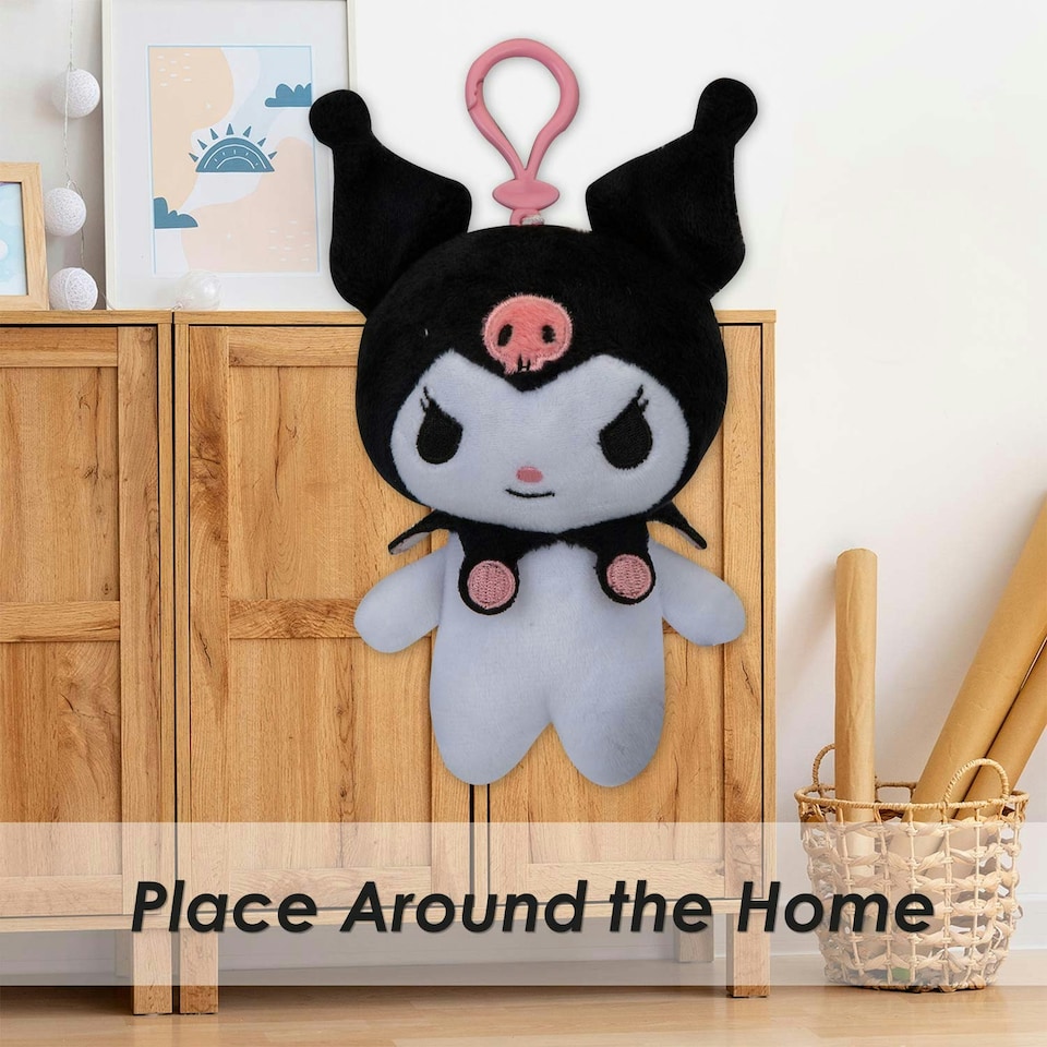 image 1 of Hello Kitty Soft Toy Clip On Kuromi Cute Plush Huggable Cuddly 12cm Black