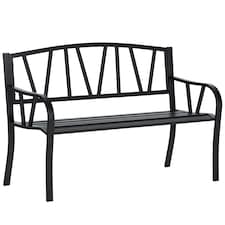 Outsunny Metal Loveseat 2-Seater Outdoor Furniture w/ Ergonomic Armrest