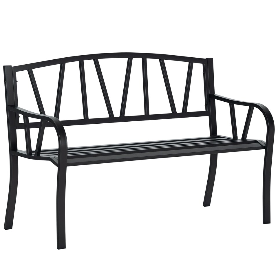 image 1 of Outsunny Metal Loveseat 2-Seater Outdoor Furniture w/ Ergonomic Armrest