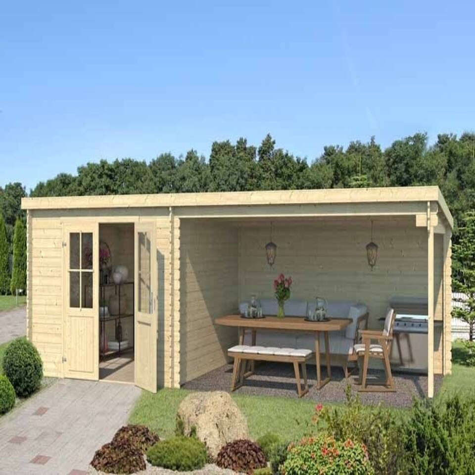 image 1 of St. Louis-Log Cabin, Wooden Garden Room, Timber Summerhouse, Home Office - L701 x W319 x H210.9 cm Brown