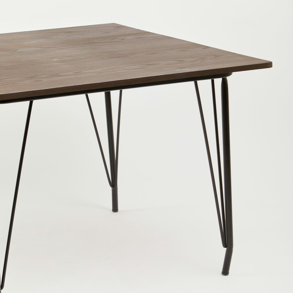 image 1 of Interiors by Premier Black Metal and Elm Wood Table, Large Square Table, Outdoor Dining Table for Lawn, Patio