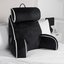 OHS Piped Edge Reading Pillow with Head Rest Back Support Bed Sofa | Black