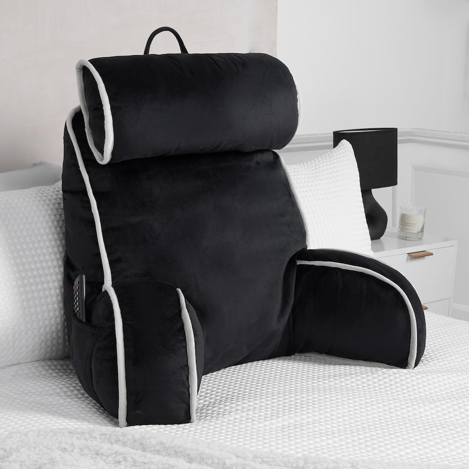 image 1 of OHS Piped Edge Reading Pillow with Head Rest Back Support Bed Sofa | Black