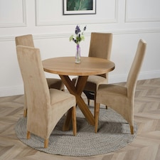 Oregon Round Oak Dining Table with Lola Fabric Chairs Brown