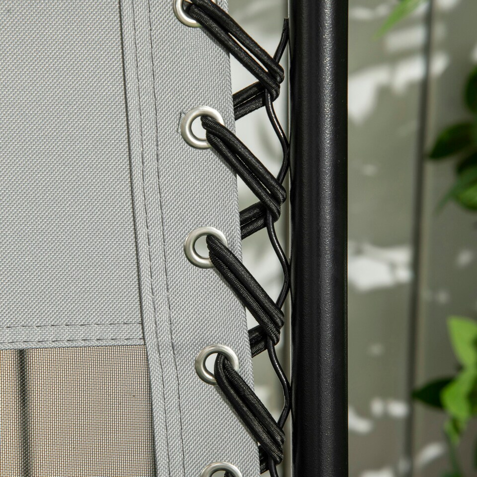 image 1 of Outsunny Foldable Garden Recliner Chair Set of 2 w/ Footstool & Headrest, Grey