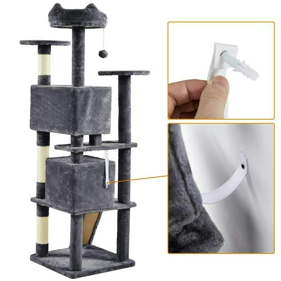 image 1 of Yaheetech 177 cm Cat Tree Tower with Condos and Scratching Posts Dark Grey