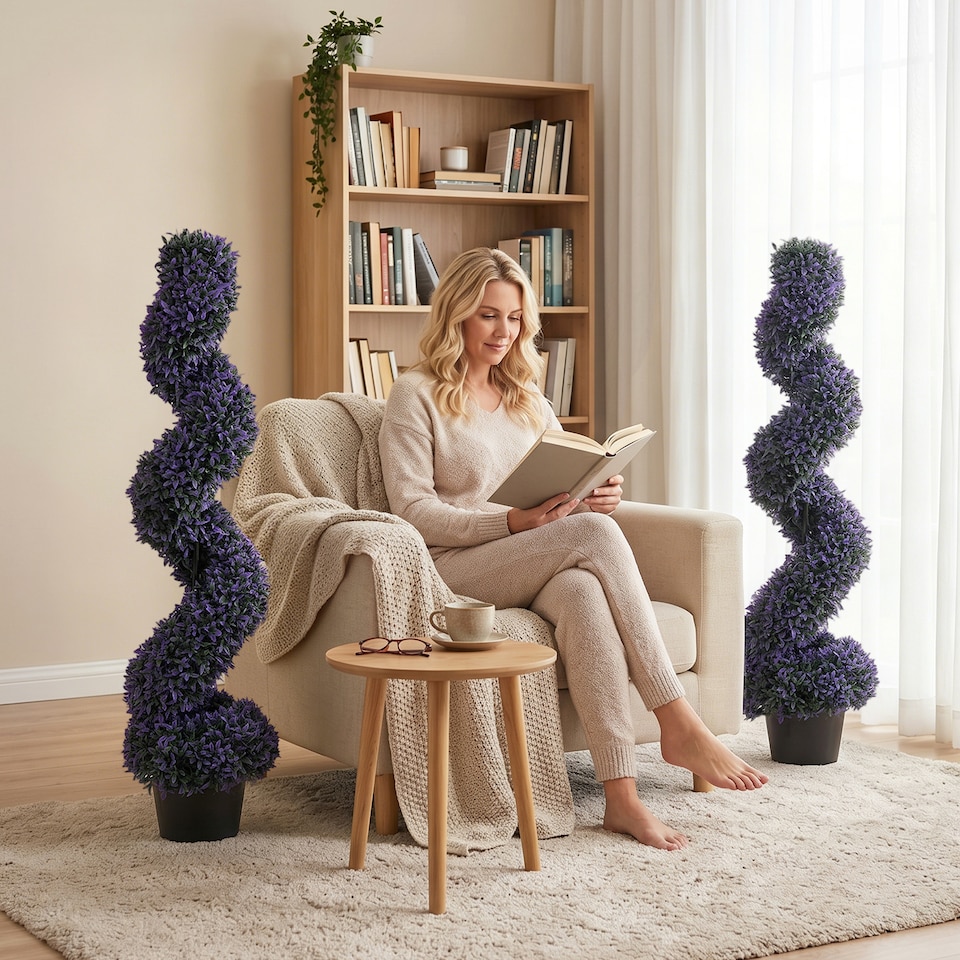 image 1 of Artificial Boxwood Topiary Tree with 840 Leaves, Set of 2