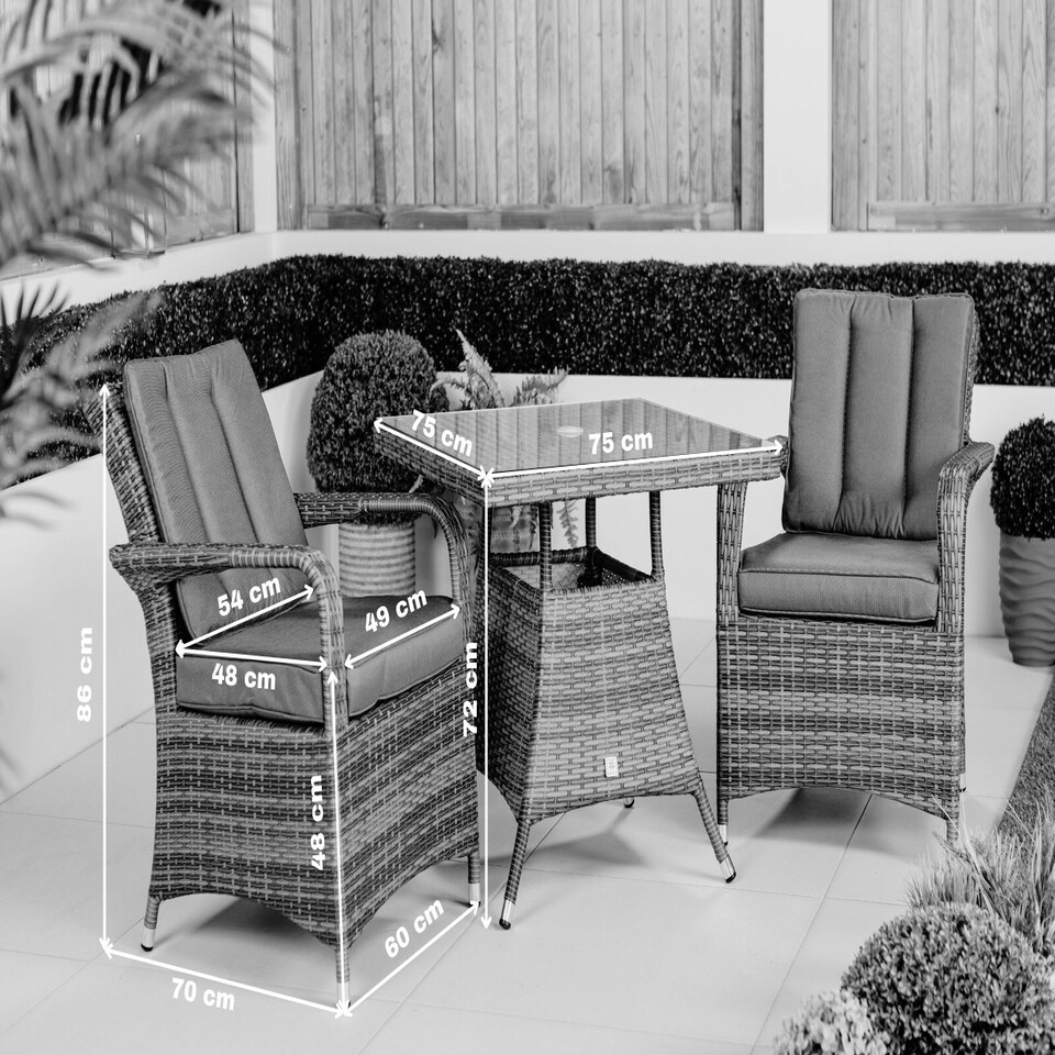image 1 of Arizona Square Rattan Garden Bistro Table and Chairs Set 2 Seater | Brown | Brown
