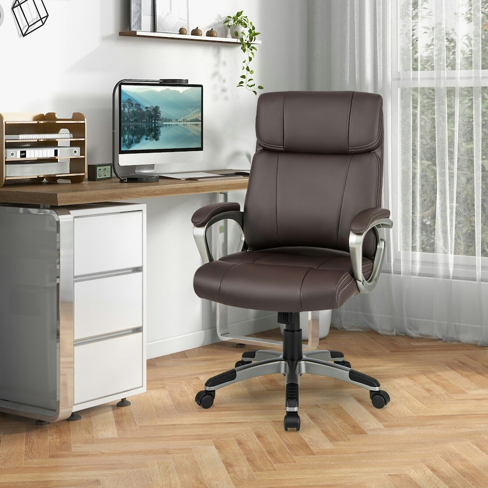 image 1 of COSTWAY Executive Office Chair Computer Desk Chair Brown Brown
