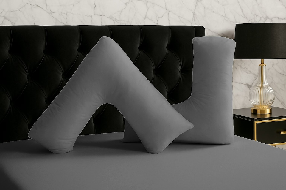 image 1 of Microfibre Soft Touch V Shape Plain Dyed Pillowcase Grey | Grey