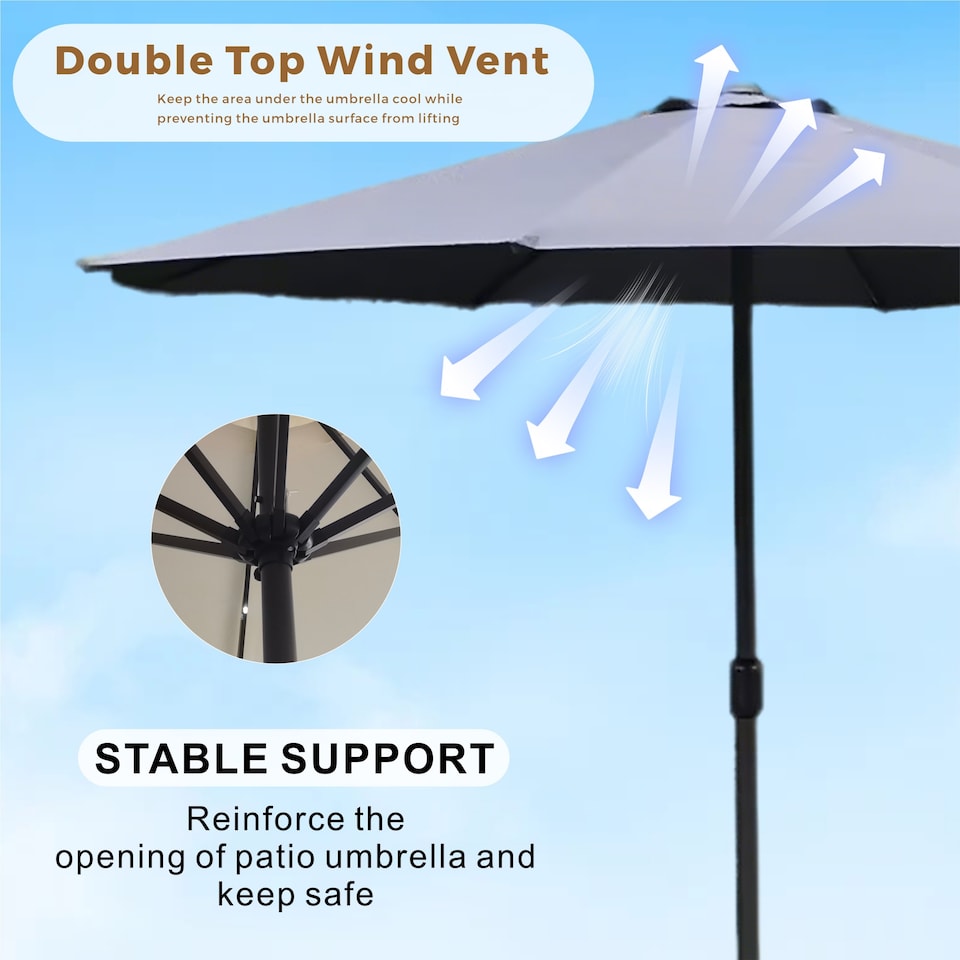 image 1 of Direct Wicker Garden Classic Parasol Sun Umbrella Sun Shade Canopy with Hand Crank, Grey | Grey