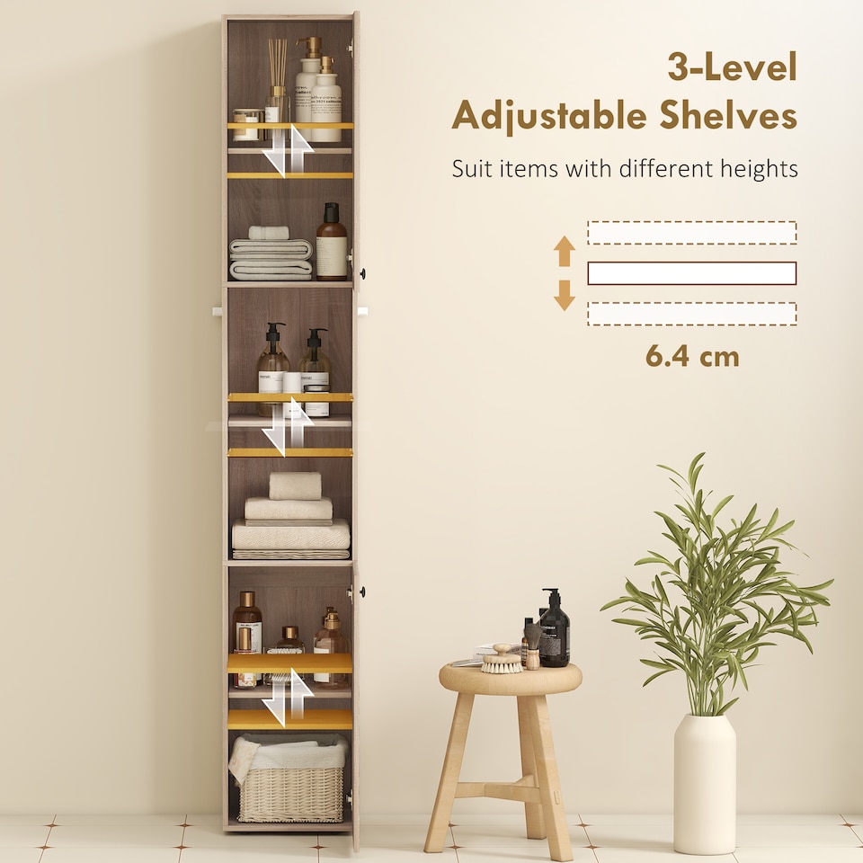image 1 of HOMCOM 182 cm Tall Bathroom Cabinet with Adjustable Shelves, Natural