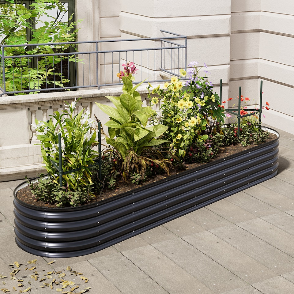 image 1 of Living and Home 3.2m Gardens Bed Oval-Shaped Galvanized Steel Garden Planter With Plant Support Trellis