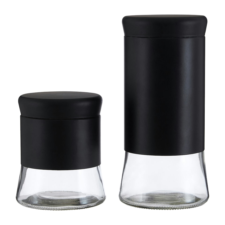 image 1 of Interiors by Premier Black Steel Wrap Glass Storage Jar, 800ml Capacity, Modern Design with Grey Steel Lid, Kitchen Storage