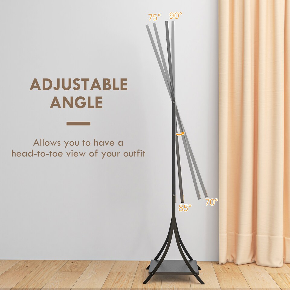 image 1 of HOMCOM Full Length Mirror, Free Standing Floor Mirror, Full Body Mirror with Adjustable Angle and Storage Shelf for Living Room, Bedroom, Hallway, 108 37cm, Black