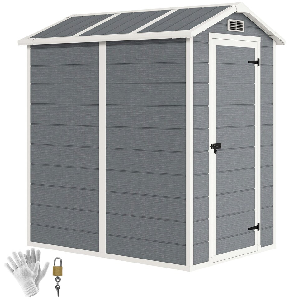 image 1 of Outsunny 4 x 6ft Plastic Garden Shed with Floor, Window and Lockable Door 
