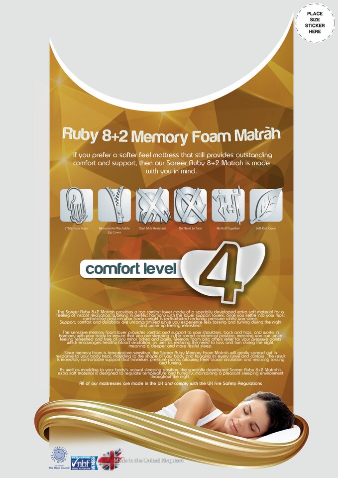 image 1 of Sareer 10 Inch Ruby Memory Foam Mattress 2FT6 | White | Small Single