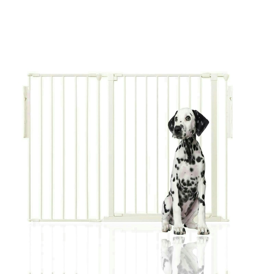 image 1 of Bettacare Premium Extra Tall Multi Panel Flexible Dog Barrier, up to 128cm Wide, White, 105cm Tall, Dog Barrier for Pets Dogs and Puppy White