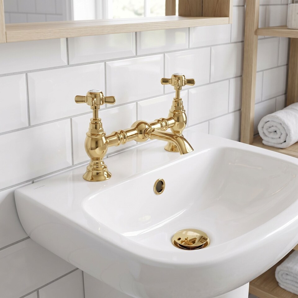 image 1 of Balterley Traditional Bathroom Crosshead 2 Tap Hole Bridge Basin Mixer Tap