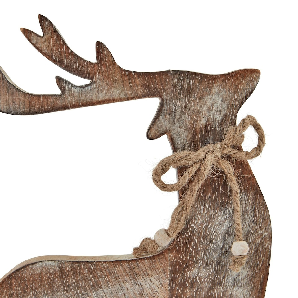 image 1 of Hill Interiors White Wash Collection Wooden Reindeer Decoration - Brown/White - One Size