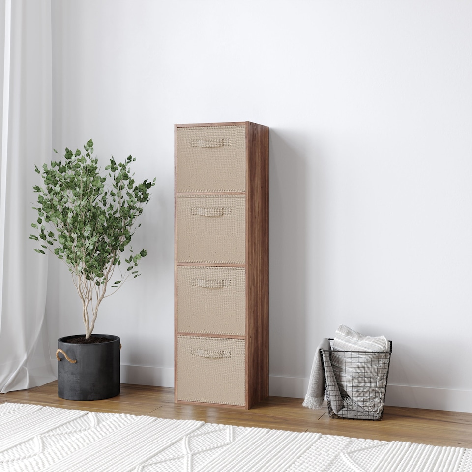 image 1 of 4-Tier Cube Shelving Unit with Inserts | Brown | Teak & Beige | 1