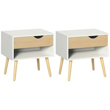HOMCOM Set of 2 Bedside Table with Drawer and Shelf, Modern Nightstand, End Table for Bedroom, Living Room, White