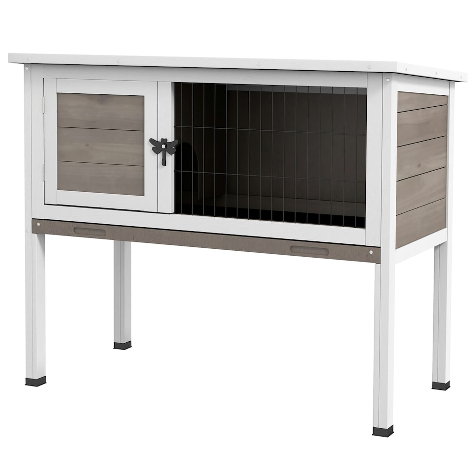 image 1 of PawHut Wooden Guinea Pig Hutch, Small Animal Cage w/ Tray & Roof, Brown