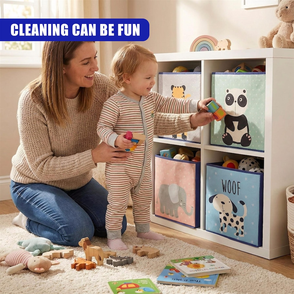 image 1 of The Magic Toy Shop Set Of 4 Animal Storage Boxes Foldable Blue Cubes