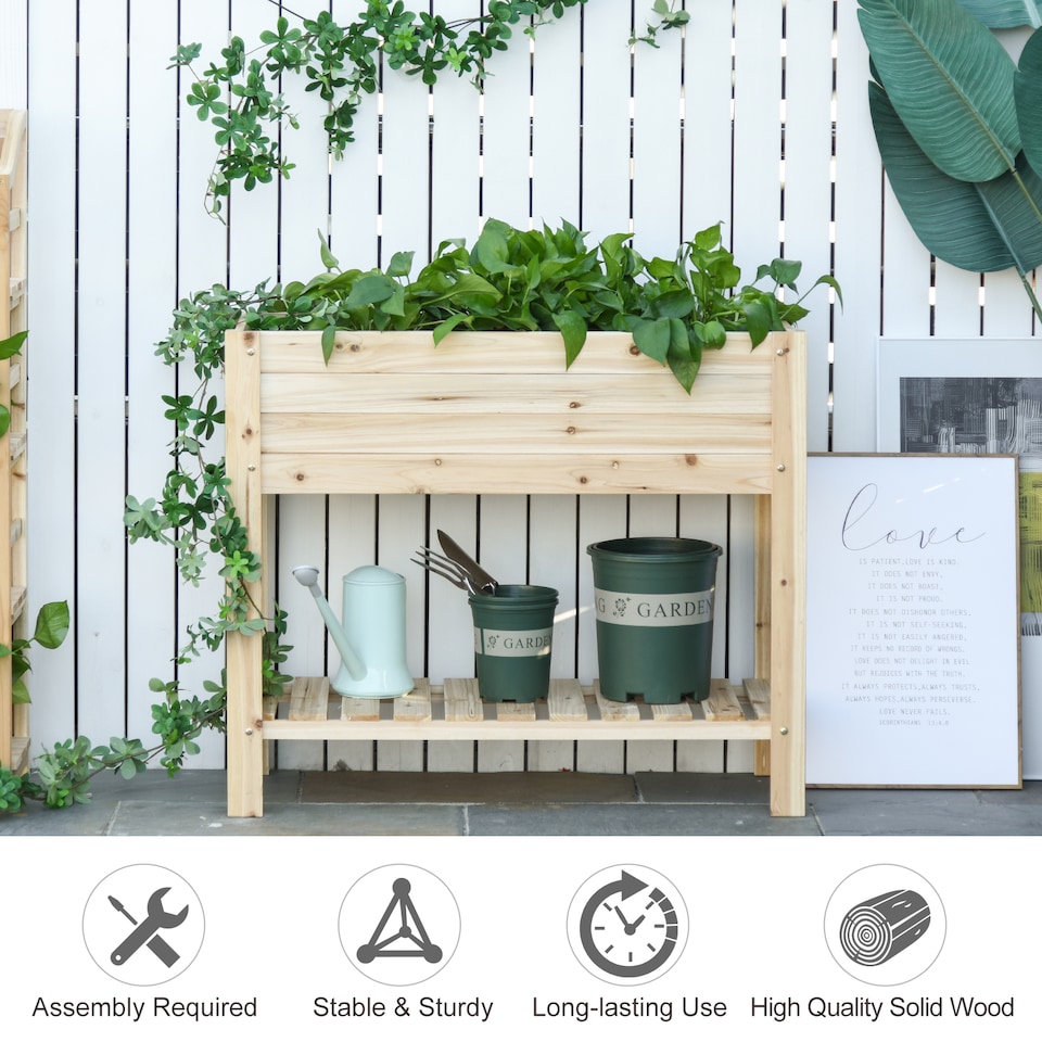 image 1 of Outsunny Wooden Raised Garden Bed Plant Stand Box with Clapboard 100 x 40 x 84cm