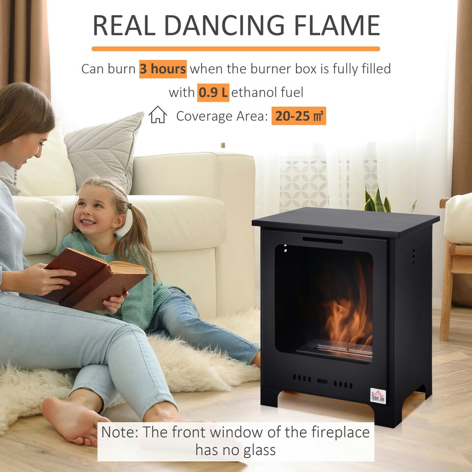 image 1 of HOMCOM Free Standing Bio Ethanol Fireplace Heater with 0.9L Tank for Home Black