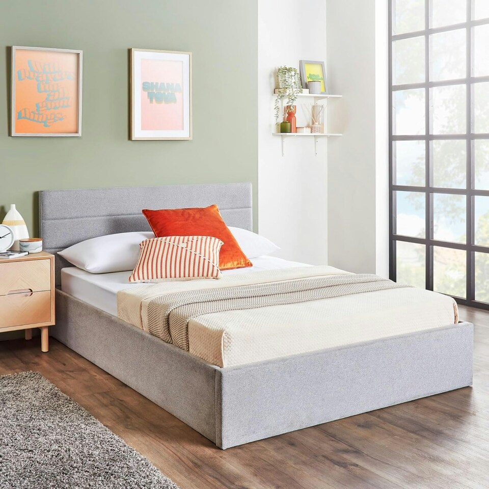image 1 of Double Ottoman Bed Frame Grey Storage Bed With Hybrid Mattress