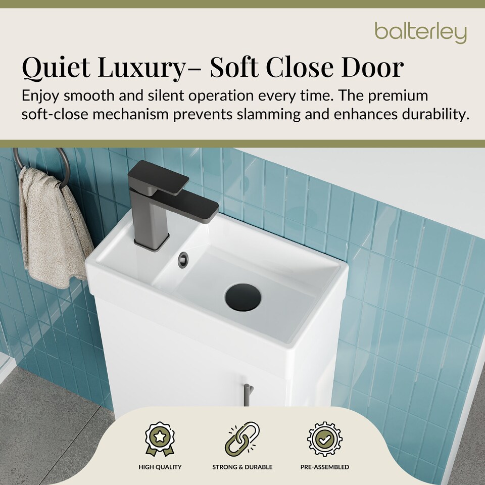 image 1 of Balterley Floor Standing Vanity Basin 400mm Gloss White & Matt Black Handle