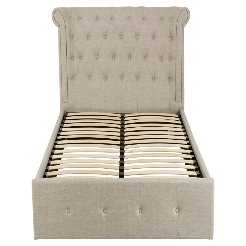 image 1 of Interiors By Premier Contemporary Light Grey Double Ottoman Bed, Elegant Winged Headboard Bedroom Bed, Ottoman Stud Detailed Bed