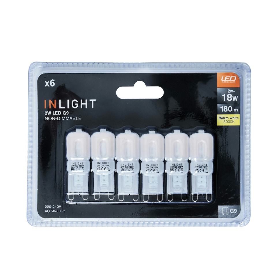 image 1 of BHS 6 Pack of 2 Watt G9 LED Capsule Light Bulbs, Warm White
