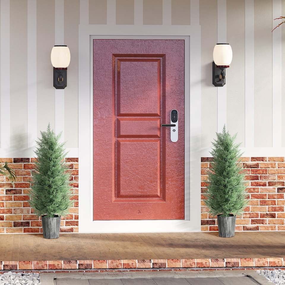 image 1 of HOMCOM 90cm Artificial Cypress Trees Set of 2, UV Resistant Artificial Plants with Decorative Pot, Fake Plants for Indoor Outdoor Decor, Green | Green