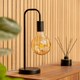 image 3 of ValueLights Bronx Pair of Industrial Style Black Metal Curved Stem Bedside Table Lamps Light