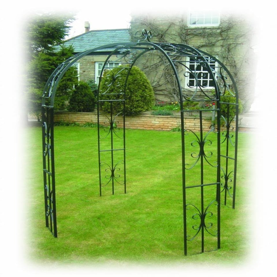 Buckingham 4 Way Gazebo (Inc Ground Spikes) Garden Feature - Solid Steel - L167.6 x W167.6 x H238.8 cm - Black